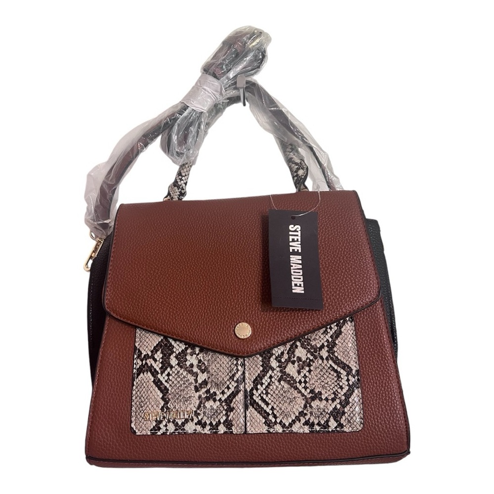 Steve Madden Cognac Animal Print Brown Squared Purse Adjustable Strap